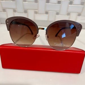 Tahari Sunglasses Cat Eye Nude And Rose Gold Frame Mirror Lens TH696